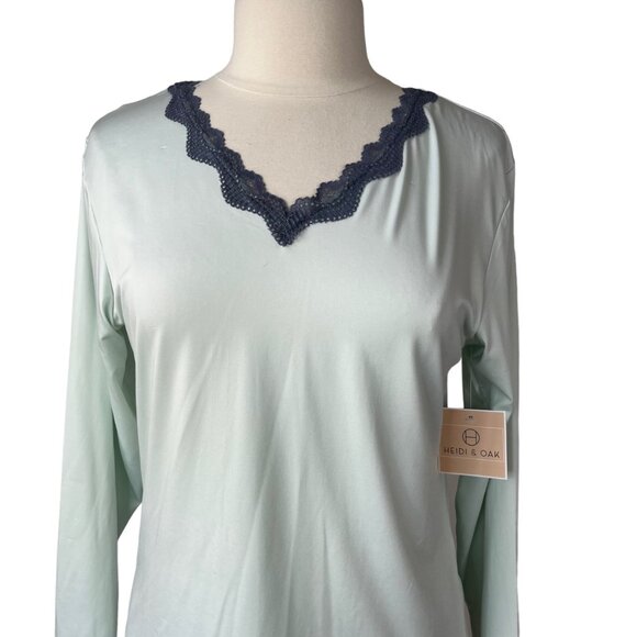 Heidi & Oak Pajama Top Womens Medium Blue New Scallop Lace Trim - Picture 3 of 9